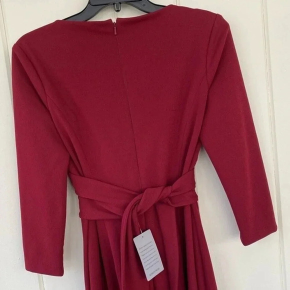 NWT, After Six, Wrap Crepe Column Dress, 3/4 length sleeves, Burgundy, 6814 - Picture 4 of 8
